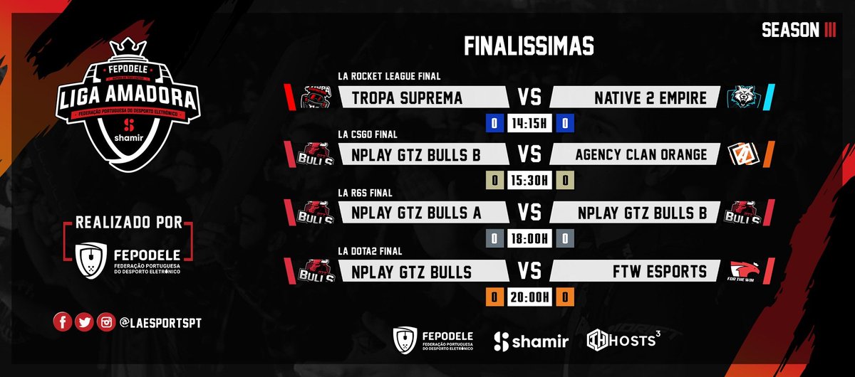 LAESPORTSPT's tweet photo. Hoje é dia de finais na Shamir @LAESPORTSPT by @fepodele! As finais irão estar inseridas no programa da @XLGamesWorld!

A partir das ⏰ 14:15 acompanhem todas as decisões em 📺 https://t.co/SG7qx1J6W4!

#LA https://t.co/qymxuSjgia