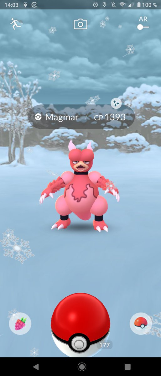 Srfsmurf's tweet photo. Are you cold Magmar? You look a little pale 🤯 #PokemonGOCommunityDay #PokemonGO #MagmarCommunityDay https://t.co/G0ejwbhEkD