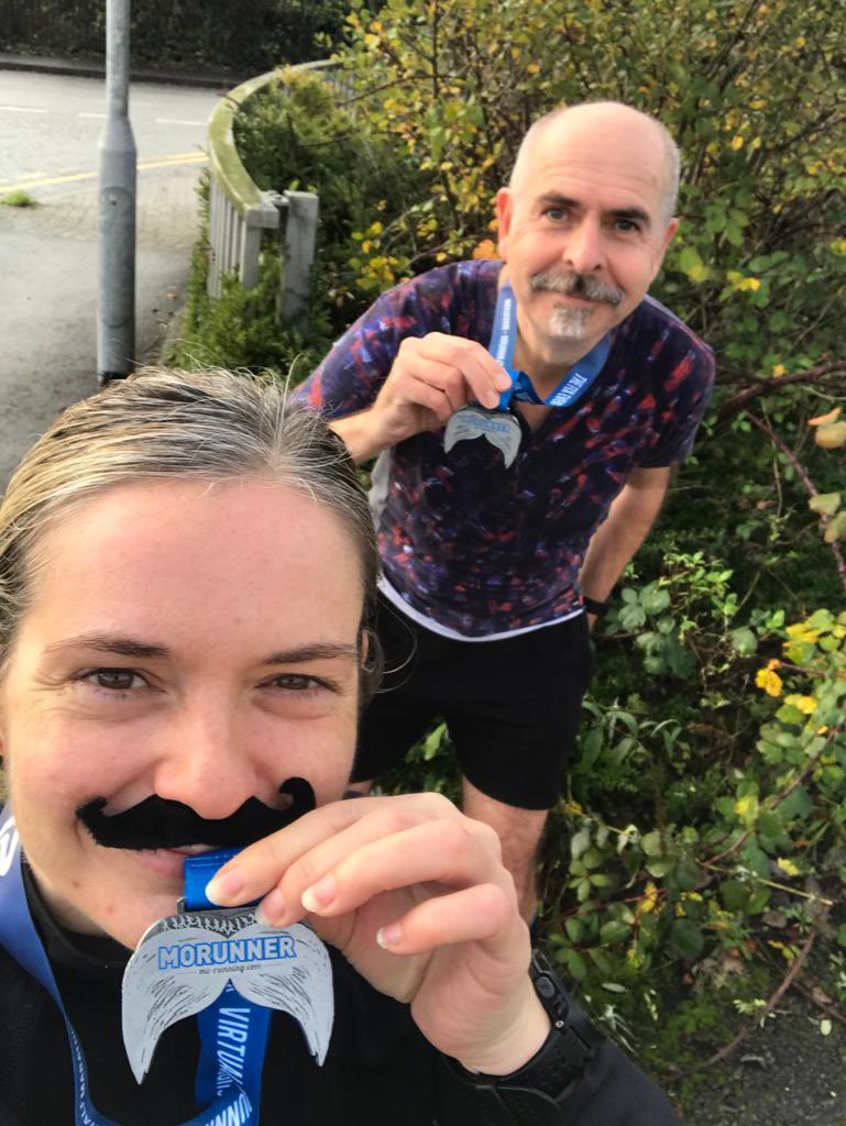 AWeltch's tweet image. #MoRun half marathon completed in PB time thanks to @KristaRobinso19 and her mighty moustache. Great to be part of world day of #MoRunning @Mo_Running