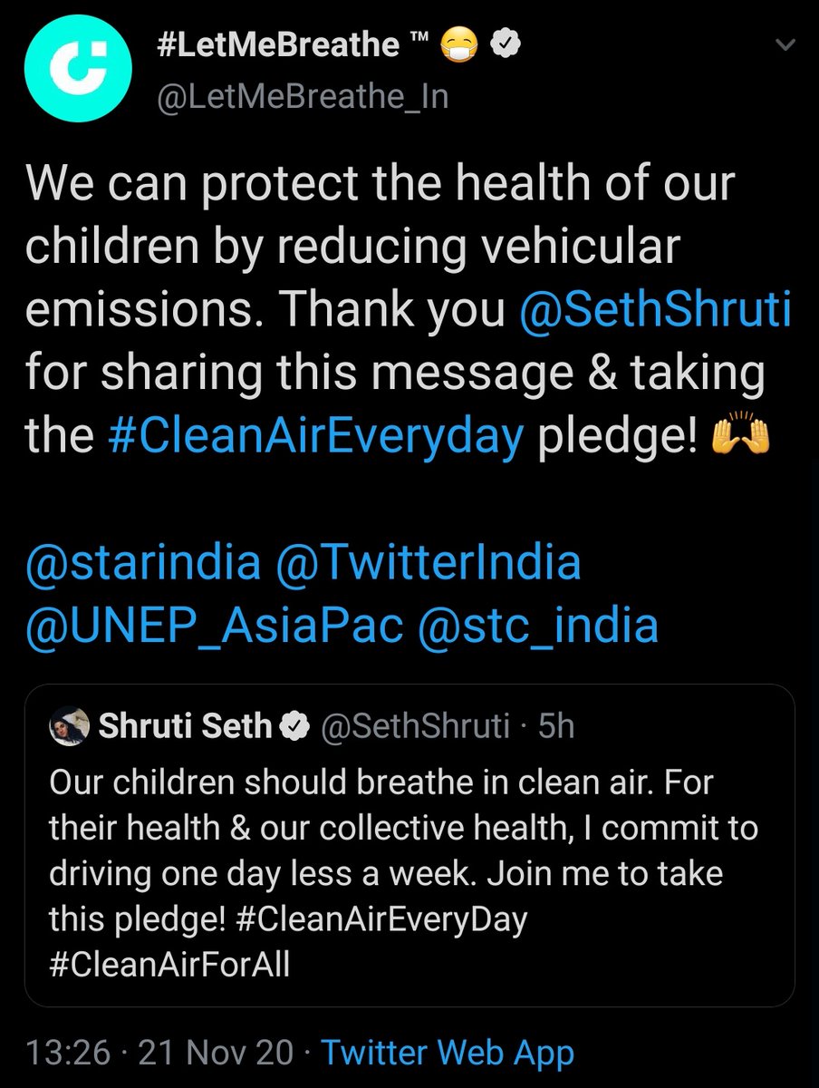 Shruti to opt out Sunday drives in 7 seater SUV to spread the message of less vehicular emissions! #MassiveRespect 🙏