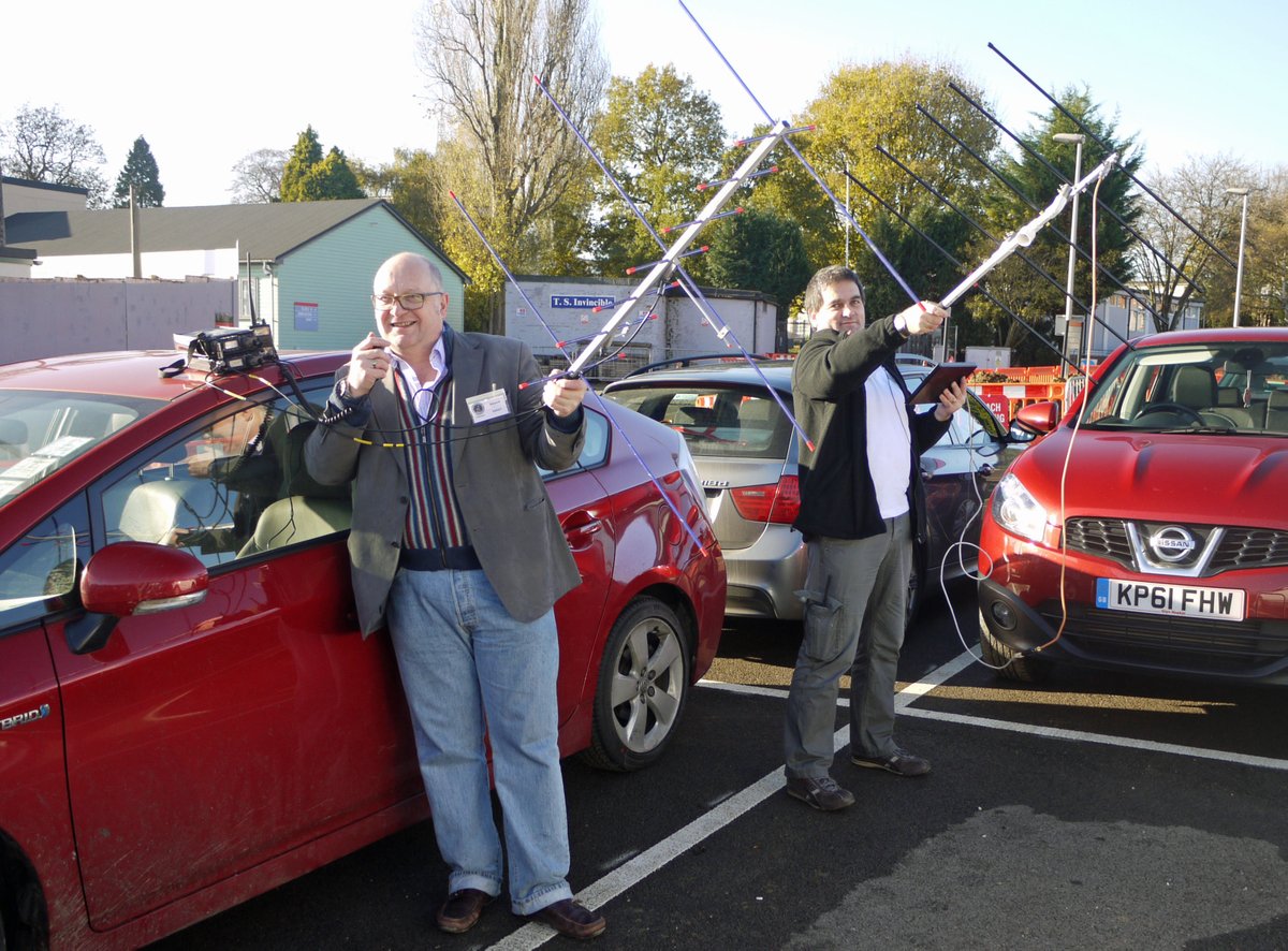 AmsatUK's tweet photo. Howard Long G6LVB and Ciaran Morgan M0XTD testing the #FUNcube1 linear transponder from the car park at Bletchley Park, November 21, 2013 #AO73 #CubeSat #amsat #hamradio #hamr https://t.co/5O6sGjEMs3