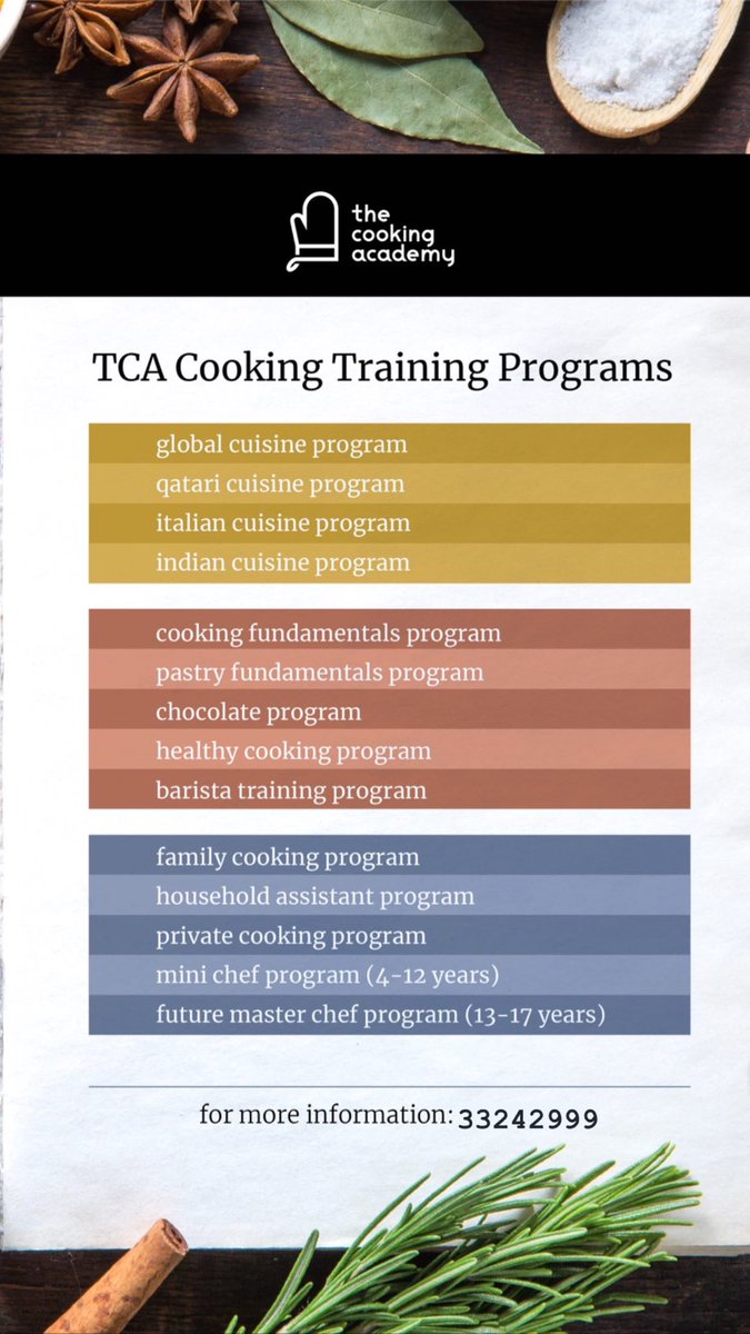 CookingQatar's tweet photo. #thecookingacademy cooking training program
برامج التّدريب في أكاديميّة الطبخ https://t.co/7DZ1nLcm6S