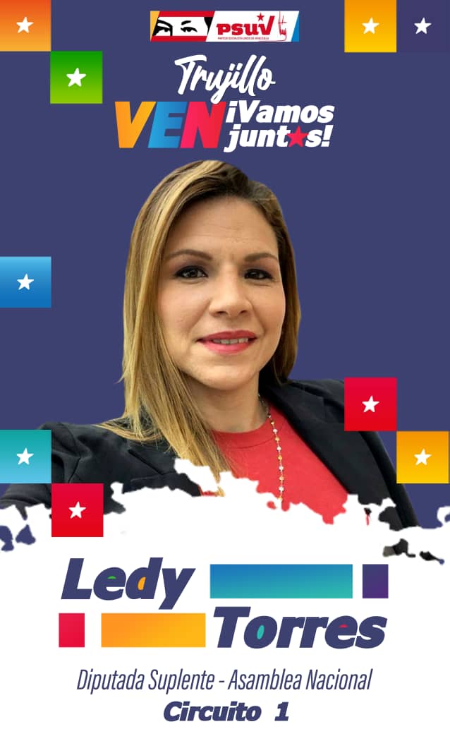 PartidoPSUV's tweet photo. CANDIDATOS DEL PSUV Y GPPSB A LA ASAMBLEA NACIONAL POR EL ESTADO #TRUJILLO: 

       🔴 Ledy Torres 
       🔴 Circuito #1 

@PsuvTrujillo20
#VenVamosJuntos https://t.co/uD0NXH1AAB