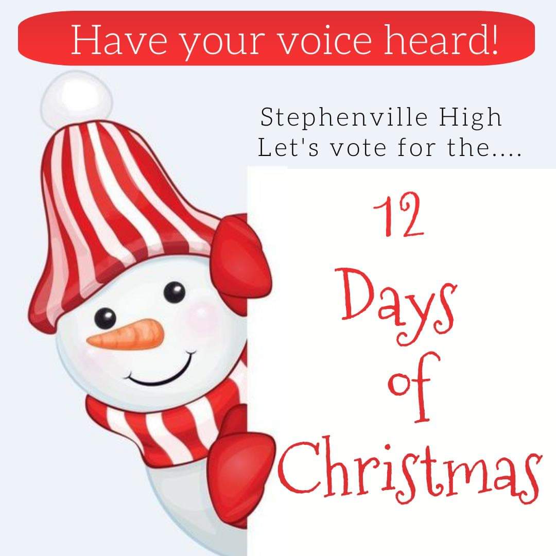 Stephenville High is planning the 12 Days of Christmas..students &amp; staff can help decide each theme day - just complete this form! Deadline is Tuesday Nov 24th. <a href="/shs9672/">Stephenville High</a> forms.gle/WN4o3P1EBBQCsF… pic.x.com/hYbcFPymhI