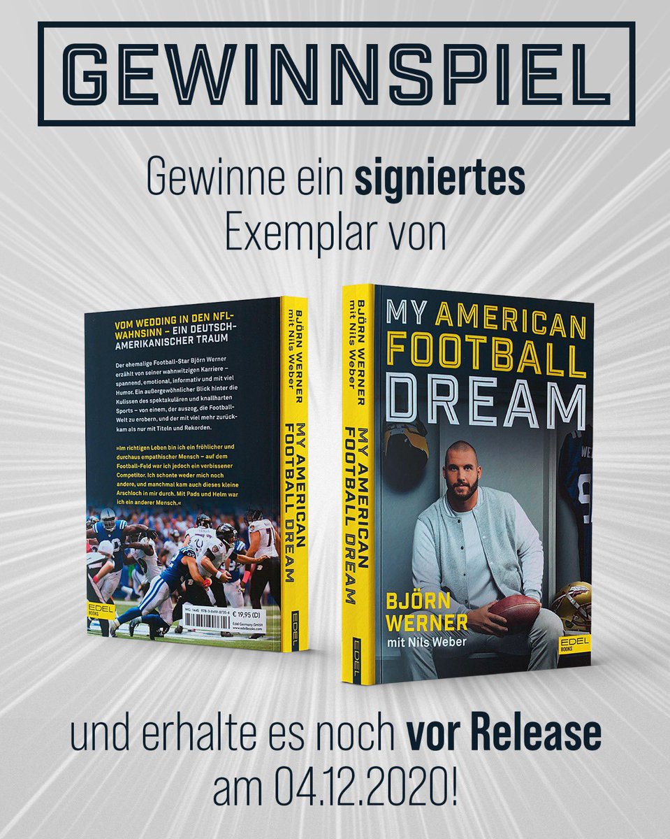 BjoernWerner's tweet photo. 🚨Gewinnspiel🚨
Unter allen Retweets(mich markieren) bis morgen 23:59 Uhr, verlose ich ein signiertes Exemplar von meinem Buch „My American Football Dream“. #footballbromance #rannfl #rannflsüchtig #rancollege #gewinnspiel https://t.co/0I3pucHevk