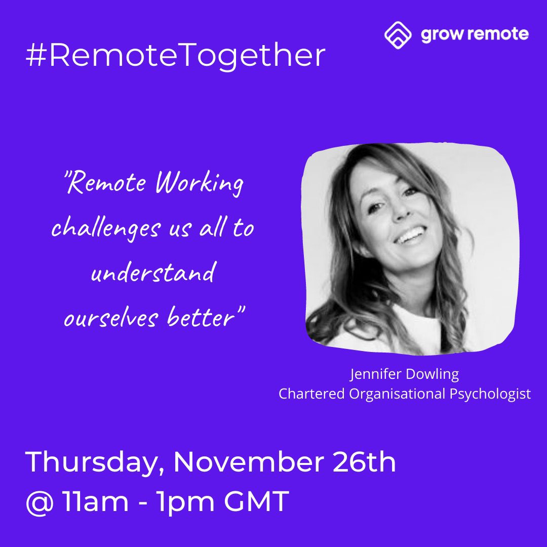 GrowRemoteIrl's tweet image. Jennifer Dowling will be with us for the #RemoteTogether event. 

She’ll have all the tools you need to make remote work for you 👇
hopin.com/events/remotet…