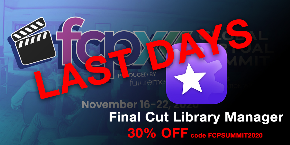 ArcticWhiteness's tweet photo. PLZ RT 👉To celebrate the last days of #fcpsummit 2020, we are offering 30%OFF on Final Cut Library Manager, using the code FCPSUMMIT2020 (at the very last step, when choosing the payment method) 😃 https://t.co/bf4fHvOMmR https://t.co/NiIpCLZN6e