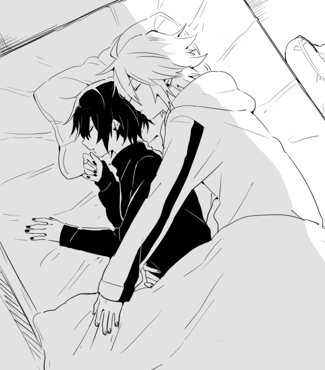 #終零版深夜の真剣お絵描き60分一本勝負
「眠れない夜」

は、二人で寝よう 