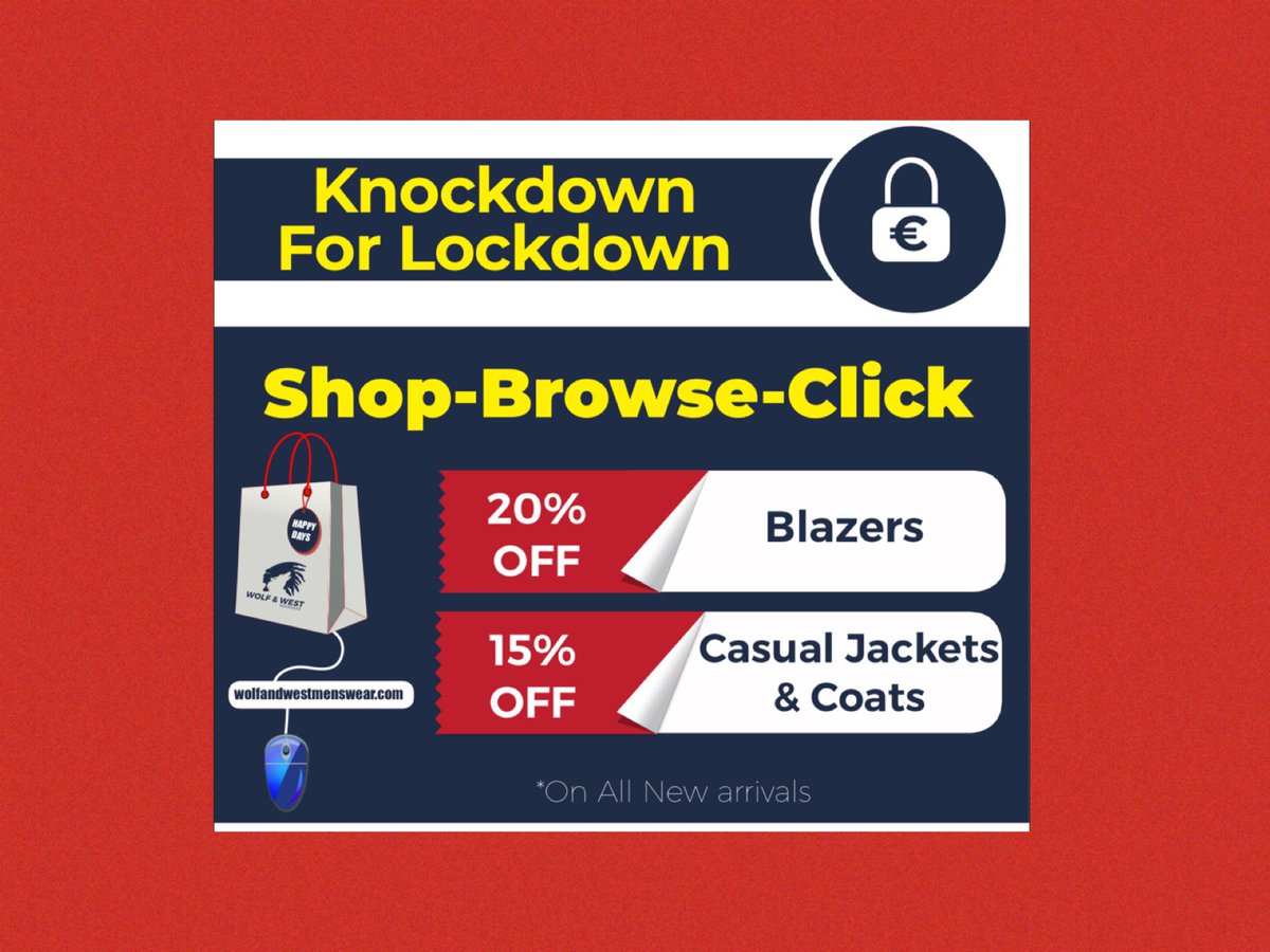 Knockdown For Lockdown......20% OFF Blazers &amp; 15% OFF Casual Jackets &amp; Coats. Discount automatically applied at checkout. wolfandwestmenswear.com/collections/kn…