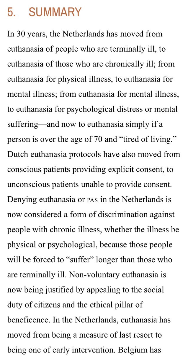 This is an essential read on the slippery slope that appears to have taken place in regards to assisted suicide/euthanasia in Holland (even if it is from 8 years ago.) https://www.ncbi.nlm.nih.gov/pmc/articles/PMC3070710/