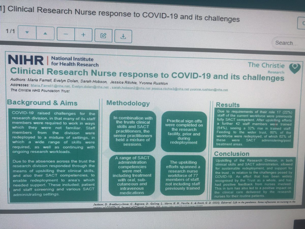 Lovely seeing this in the posters today #UKONS2020 @MTFarrell89 @dolan_evelyn about the amazing Upskilling done by the #researchnurses supported by @TheChristieSoO Clinical Skills team