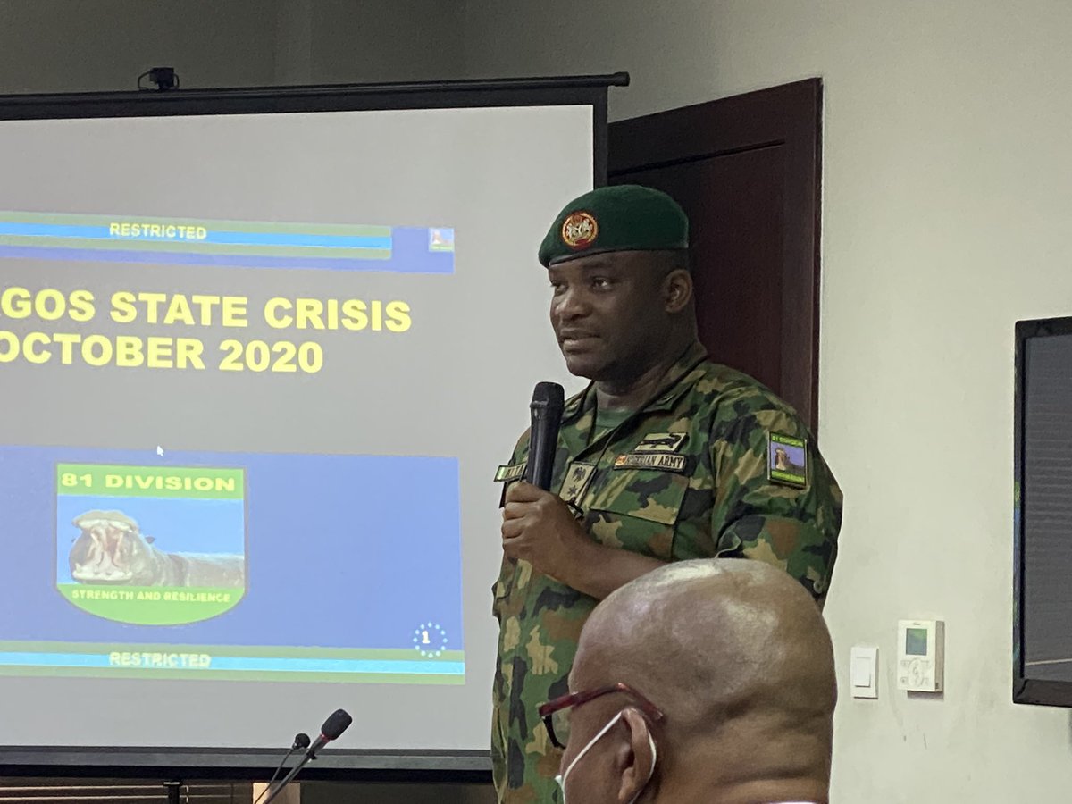 EditiEffiong's tweet image. 15:29 Fusika asks about the video of the policeman who was killed. Asked where the General got it from. 

General says “from the internet”, that 85% of videos in his deck were from open sources. 

Recall, the government said internet videos were fake news.