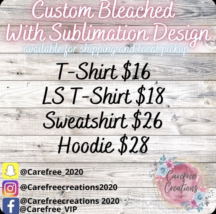 CharlieLackey's tweet photo. If anyone is looking for cheap, cute holiday gifts, go check out our Facebook or Insta! $16 for custom hand bleached tees, the possibilities are endless! 🤩 Join Carefree VIP on Facebook for special sales and giveaways. We’re about to have a Black Friday sale 👀 https://t.co/ftDIJoqeWK