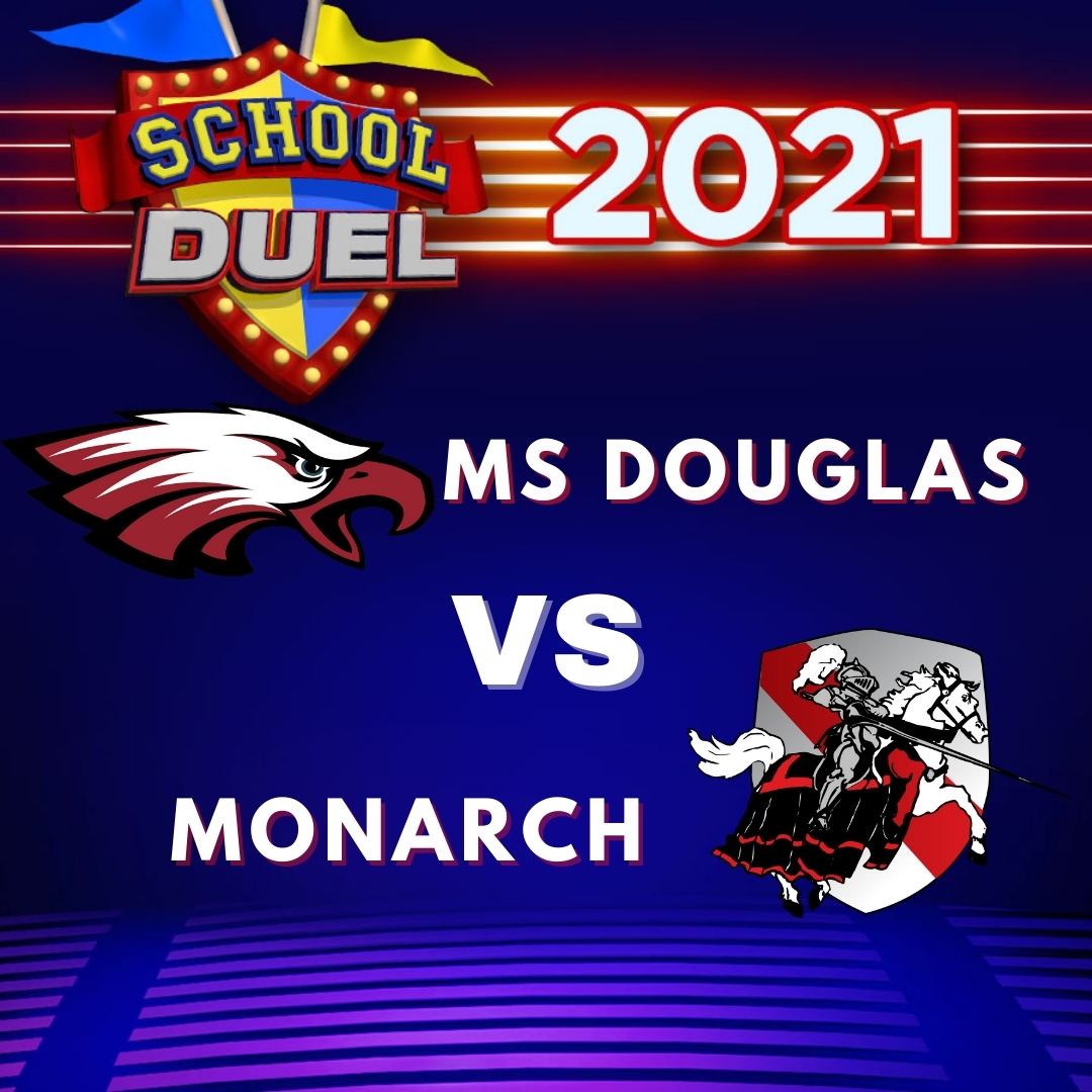 SchoolDuel's tweet photo. Match-up reveals continue.

Game 6 is between #MSDouglasHigh and #MonarchHigh. Who are you rooting for?

Come back tomorrow to find out Game 7 of #SchoolDuel 2021!

@Jneer @teachingthe123s @MHShighlights @EagleEyeMSD @MSD_SGA @MSDHighSchool @wmsdtv @MobilizingMSD @MSDEagles https://t.co/eMmirFVHSk