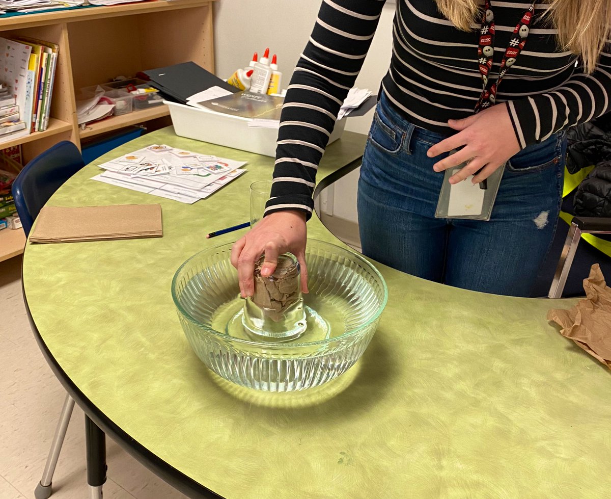 msnormoresclass's tweet photo. “What? How is that possible?!” Parents, ask your child about the science experiment we did using a cup, paper towels, and a big bowl of water. They were amazed by the results! https://t.co/lVkXgnm8xB