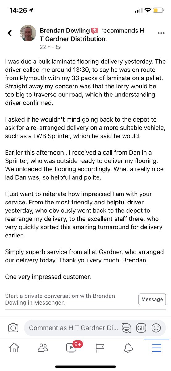 htgardnerdistr1's tweet photo. It’s always nice to receive feedback from our customers about the level of service Gardner provides 🏅

At Gardners we have a large fleet of vehicles to carry out deliveries to some of the most rural areas in The South West 🚛 from vans to artics.

#HTGardner #ADR #Distribution https://t.co/cgV9bc77UN