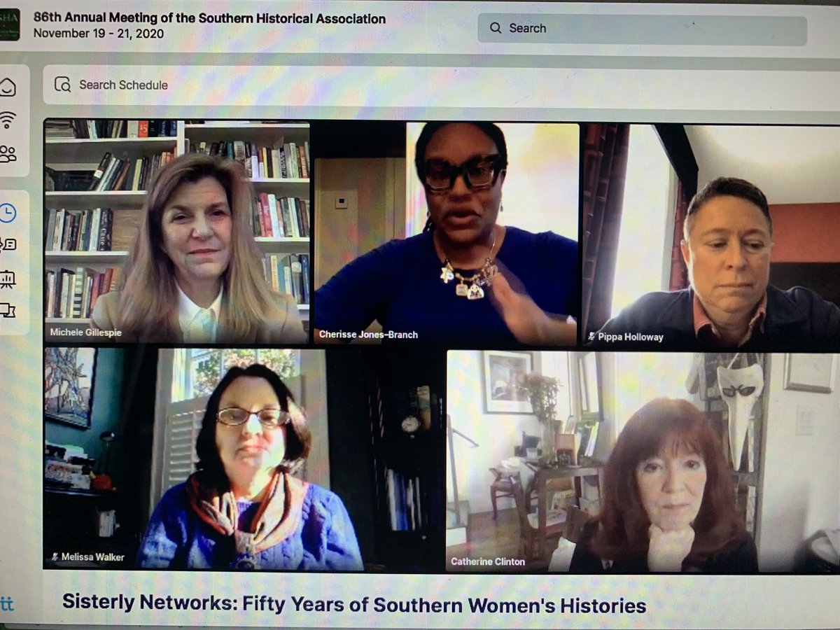 cliogator's tweet photo. The “Sisterly Networks” @SAWH1970 @HNetSAWH panel at #2020SHA is a great way to start the morning. Thanks @RedheadProf @pippaholloway @gillesmk @heydaycoaching @crjbranch https://t.co/DXpJpqpC7u