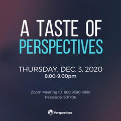 Join our very own Meredith & Joshua Johnson as they teach 'A Taste of Perspectives' for those interested in learning more about the Perspectives course. (Find all the deetz for the class in the image.) 

#SaturdaySharpening #Christiantraining #onlinetraining #PerspectivesUSA