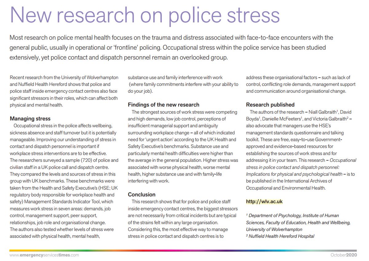 Dr David Boyda (@boydadavid) on Twitter photo Nice to see our Police stress publication has been included by Emergency Services Times in their latest magazine. Thanks so much β€
<a href="/wlv_psychology/">Psychology at UoW</a>
<a href="/GalbraithPsych/">Galbraith Psychology Ltd</a>
DrMcFeeters Nice to see our Police stress publication has been included by Emergency Services Times in their latest magazine. Thanks so much β€
<a href="/wlv_psychology/">Psychology at UoW</a>
<a href="/GalbraithPsych/">Galbraith Psychology Ltd</a>
DrMcFeeters