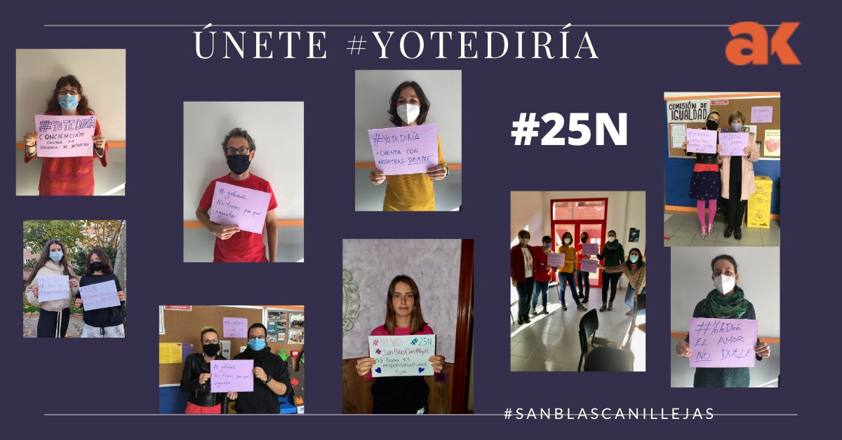 iesalfredokraus's tweet photo. En el IES Alfredo Kraus nos unimos a la campaña #YoTeDiría  con motivo del #25N en #SanBlasCanillejas , porque la pandemia está agudizando la #ViolenciaDeGénero y queremos visibilizarlo y apoyar. 
#YoTeDiría https://t.co/3z8pUaVbZN