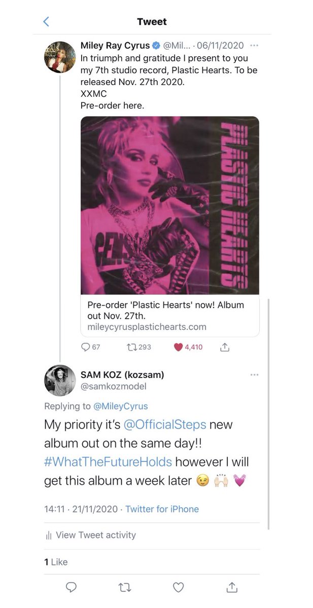 SamKozOfficial's tweet photo. In support of @OfficialSteps new album out on 27th Nov ๐๐ป๐ฎ #WhatTheFutureHolds #WTFH #SIYE #steps #stepsofficial #superfan #MileyCyrus https://t.co/QcV09w6eSB