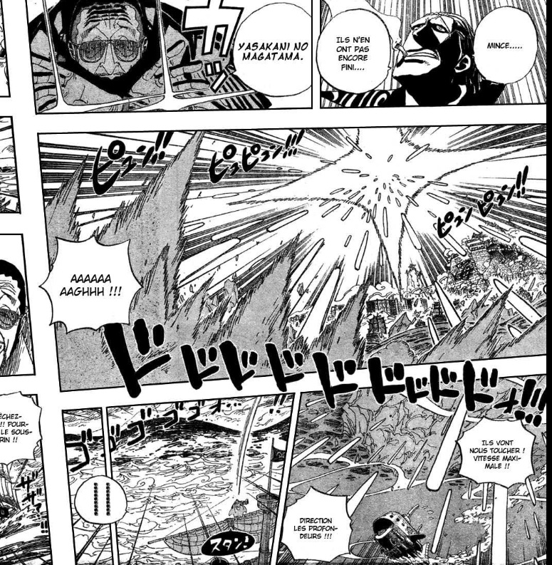 7 pages à rester en joue pour au final quand même aller pourchasser le sous-marin de Law, il devait vraiment se chier dessus et prendre très au sérieux les menaces de Beckman.