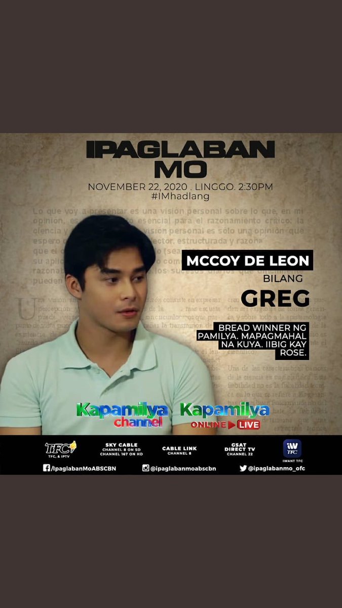 kaykhiero's tweet photo. Bukas nood po tayo fam!β€οΈ
McCoy bilang GREG sa π
#IMHadlang
#McLisse
@MccoydDeleon @ElisseJoson https://t.co/82Quy52K2T