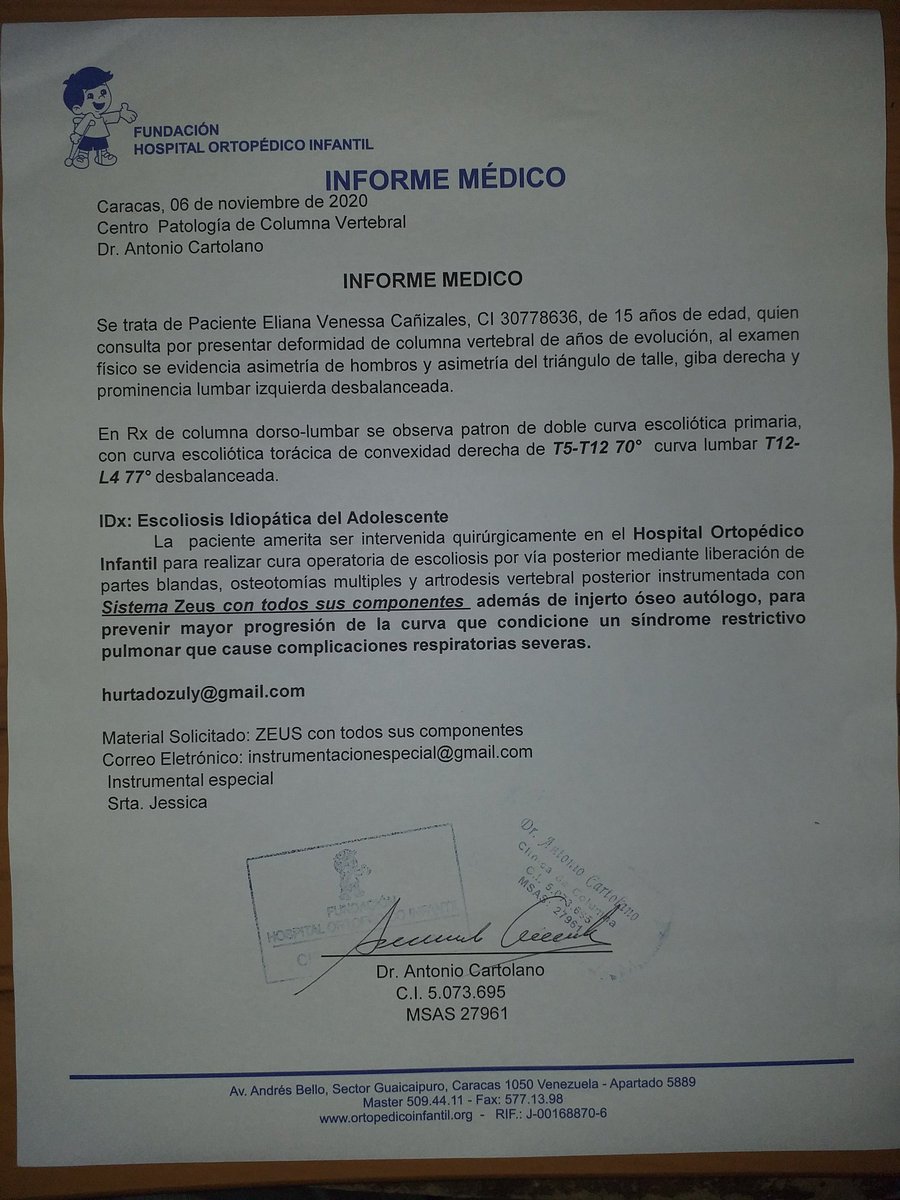 <a href="/spvzla/">[SPV] Servicio Público Venezuela</a> Eliana Cañizalez mi hija necesita una operación de columna vertebral y no contamos con los recursos necesarios para comprarle la prótesis, por favor ayuden a difundir ésta información, +58 412 4677423, gracias
