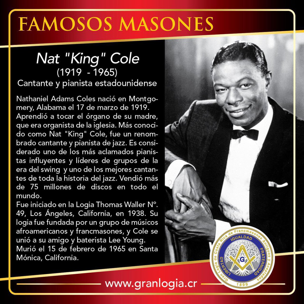 TheSquareMag's tweet photo. The Square Magazine #masonic update RT: @GranCr… #freemason #freemasonry #masons... Hay música simplemente espectacular, alguna del recuerdo que nos lleva a un viaje en el tiempo. Hoy en nuestra sección de #MasonesFamosos les presentamos al #QH #NatK… https://t.co/Kzm1Wbmme6 https://t.co/XlZRfFBz51