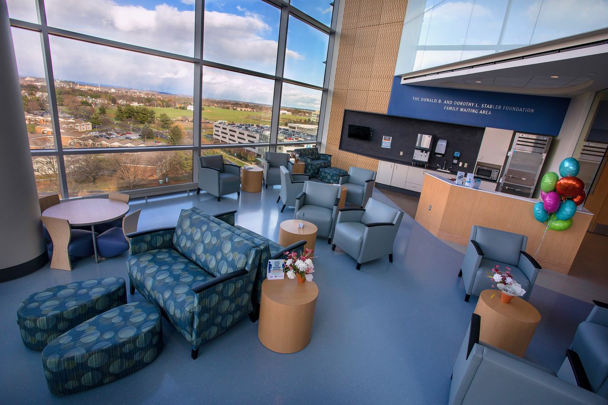 PennStHershey's tweet photo. 😍 Here's a peek at the new 7th floor lobby of the Penn State Children's Hospital expansion. In addition to the Women and Babies Center, the Labor & Delivery Unit and NICU, previously located in Hershey Medical Center, moved to the 7th and 8th floors of Children’s Hospital. https://t.co/AGNJlNB0pU