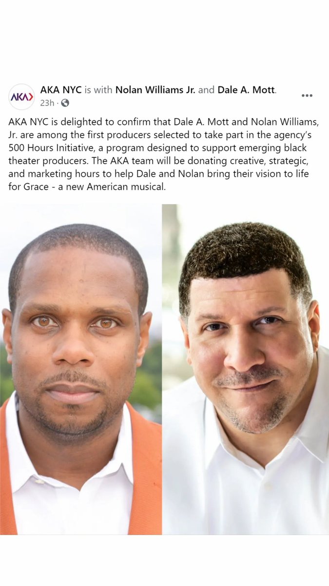 dalemottdc's tweet photo. GREAT NEWS: @will_no88 and I have been selected for @AKA_NYC 500 Hours Initiative supporting Black theatre producers. A big win for https://t.co/QWhqRT39YC! https://t.co/SXrMkLC466
