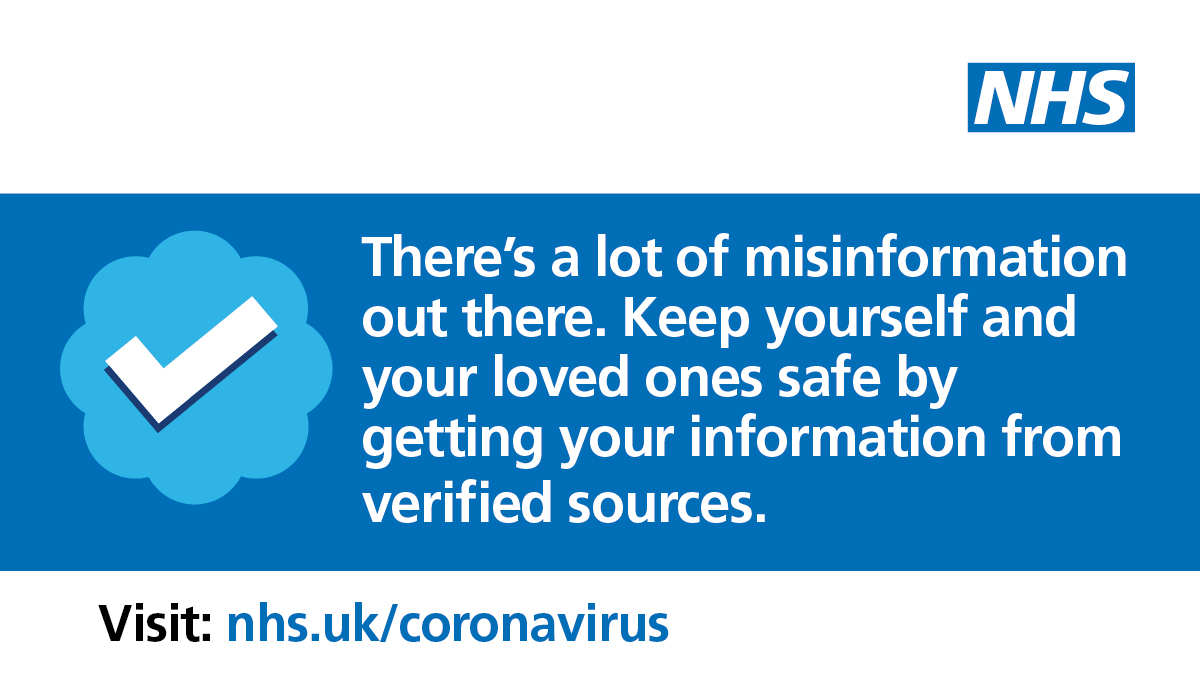 There’s a lot of misinformation about #coronavirus doing the rounds on social media, and accounts pretending to be from the NHS. 

Look out for the blue tick so you know you're getting information from verified NHS accounts, and visit nhs.uk/coronavirus for more information.