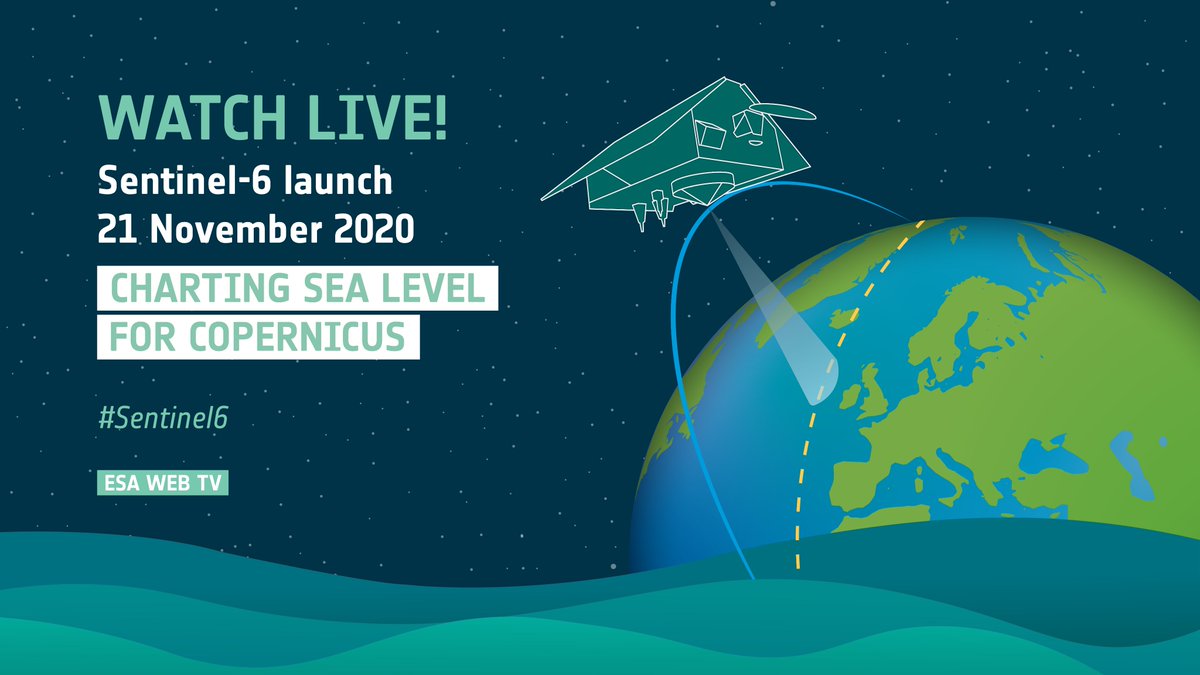 esa's tweet photo. ⚠️1 hour to go!

🛰️#Sentinel6 Michael Freilich ocean-monitoring satellite
🚀Liftoff at 18:17 CET (17:17 GMT) 

📺Follow our live coverage on https://t.co/F3Y53FHkry starting at 17:45 CET (16:45 GMT) https://t.co/WnpduUwcJj