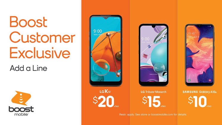 PhonesrusTexCit's tweet photo. ⏰ Time to save! Get the LG K51 for $20 + tax, the LG Tribute Monarch for $15 + tax, or the Samsung Galaxy A10e for $10 + tax when you add a line. Restr. apply. In-store only. Ends 1/7. #houtax18 #boosteventnationwide https://t.co/vJMuEro6yz