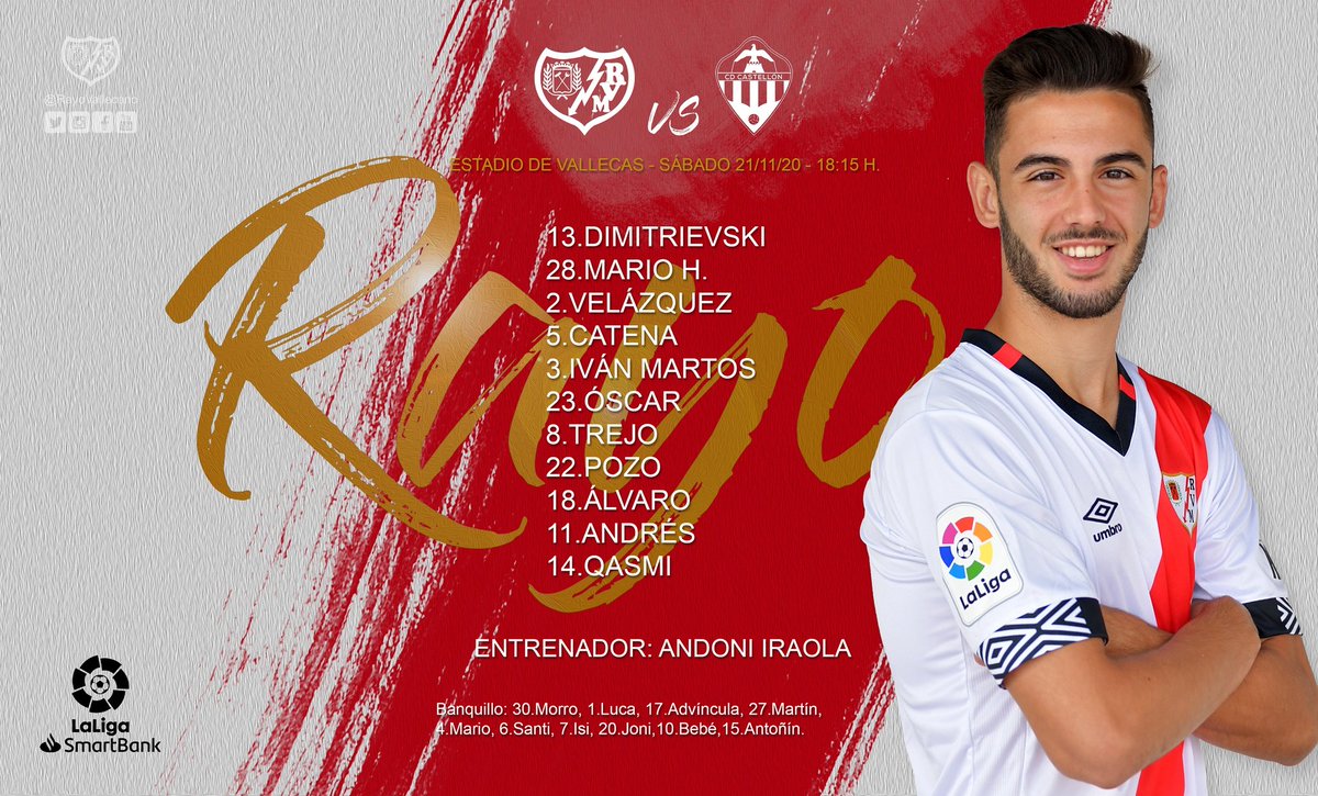 RayoVallecano's tweet photo. ⚡Once del Rayo Vallecano elegido por Andoni Iraola para enfrentarse al @CD_Castellon.
#VamosRayo https://t.co/bGUDlTE4QJ