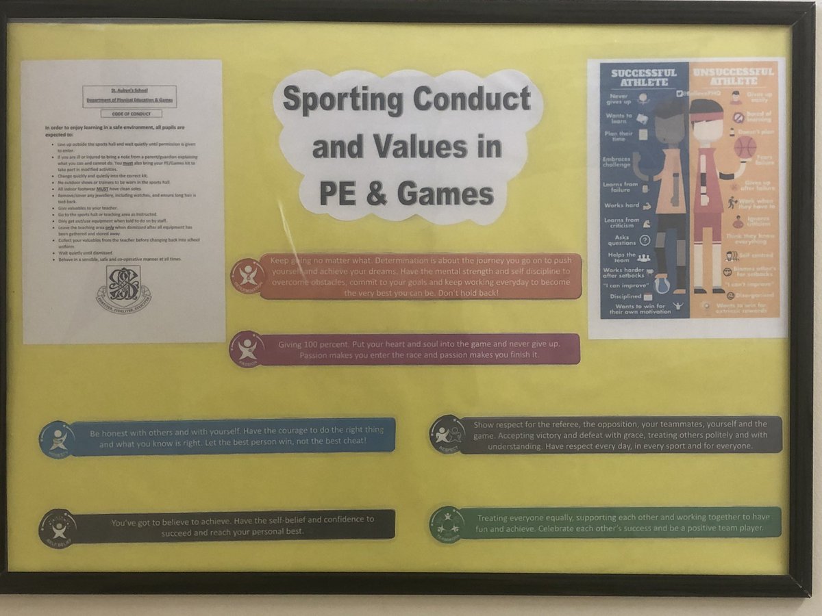 runnerhlh's tweet photo. Making sure our Sporting Conduct and Values in PE & Games have not been forgotten. #values #sportingconduct #sportingvalues #displayboards #edupe #edutwitter https://t.co/Xly3qCi7HW