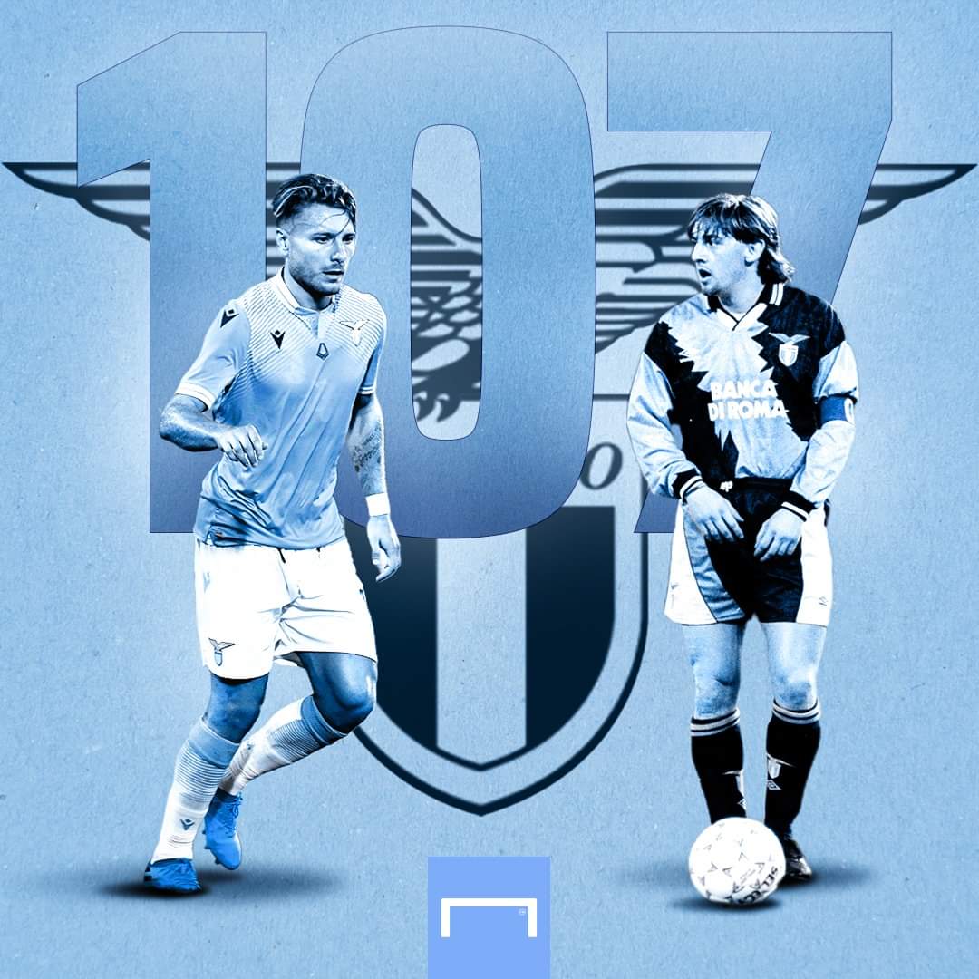 Ciro Immobile sekarang berada di urutan kedua dalam daftar pencetak gol terbanyak sepanjang masa <a href="/OfficialSSLazio/">S.S.Lazio</a> , sejajar dengan Giuseppe Signori mencetak 107 gol 👏