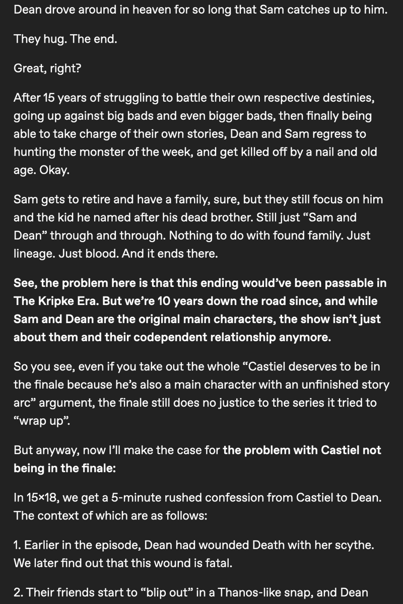 soberdenatural's tweet photo. Here's why the #Supernatural  finale sucked
(and it really isn't just because Cas / Misha wasn't in it)

[2/2] https://t.co/Cg2ZemHIZF