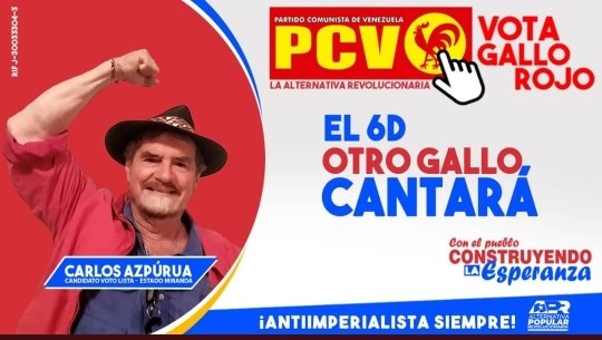 robertescalant1's tweet photo. #AlternativaPopularRevolucionaria @tendraspatria @Chaly2222 @VoluntariadoAPR @APRNews3 VENEZUELA nuestro candidato Carlos AZPURUA todos a votar x nuestro camarada #TropaAPR #YoVotoPCV https://t.co/ki1DReUGyf