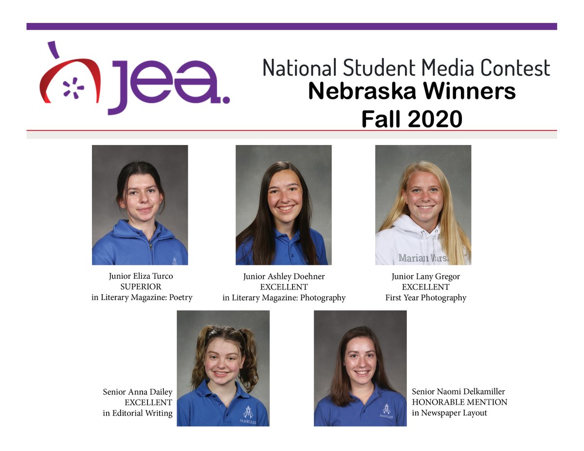Congrats to all the National Student Media Contest winners!  Special Congrats to the Marian (and Nebraska) Winners!  #NHSJC <a href="/nhsjc/">JEA/NSPA NHSJC</a> <a href="/NHSPA/">Nebraska H.S. Press</a>