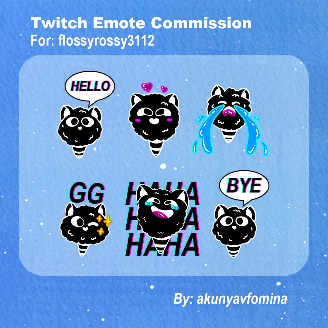 My first twitch emote commission is finished for the lovely @FlossyRossy3112 🥰🥳
Don't forget I am currently available for commissions ✍️✨
.
.
.
#emoteart #emoteartist #artistsontwitter #Illustratorontwitter #freelanceillustrator #CommissionsOpen #Artist4Hire #twitchemoteartist