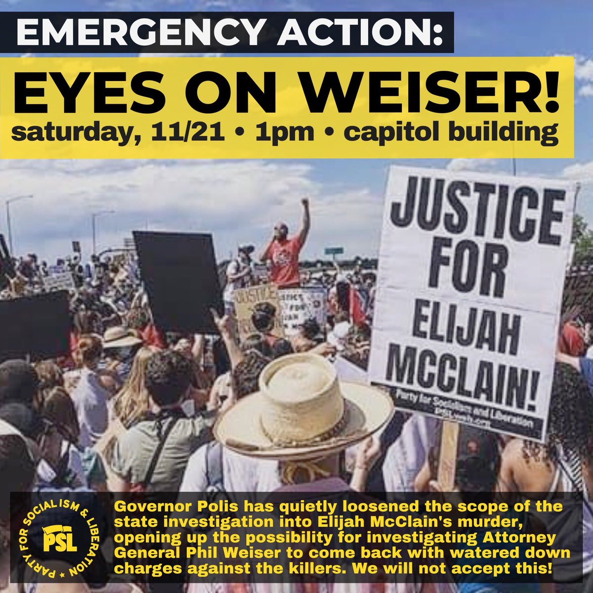 ElizaLaLuz's tweet image. Raise your hand if you’re listening to PC music to get amped up to bring the energy at this action 🙋🏻‍♀️ #denverprotests #JusticeForElijahMcClain