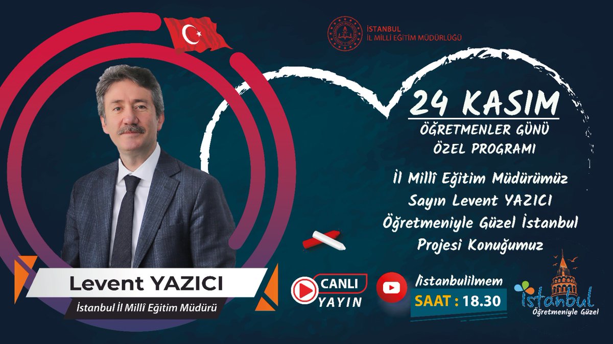 Öğretmeniyle Güzel İstanbul Projemiz kapsamında İl Millî Eğitim Müdürümüz Sayın Levent Yazıcı ile çevrim içi söyleşi programı düzenlenecek. 
<a href="/tcmeb/">Millî Eğitim Bakanlığı</a> <a href="/memleventyazici/">Levent Yazıcı</a>
