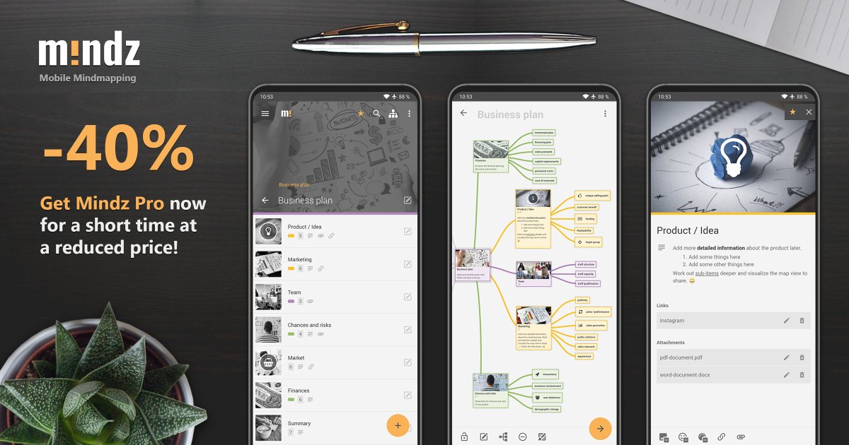 mindz_app's tweet image. We are happy about the interest in our app and will say thanks to our great users. Check out Mindz Pro now at a reduced price for a short time. 🥳 Google Play Store: bit.ly/32pjrYM 

#mindmap #mindmapping #android  #app #BlackFriday2020 #BlackFriday