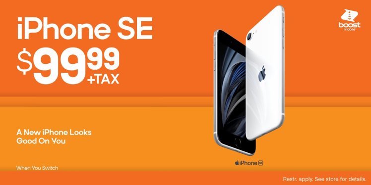 PhonesrusTexCit's tweet photo. Lots to love. Less to spend. Take home the amazing iPhone SE for $99.99 + tax when you switch. Restr. apply. In-store only. Ends 1/7. #Houtax18 #boosteventnationwide https://t.co/t31Q6LzQzw