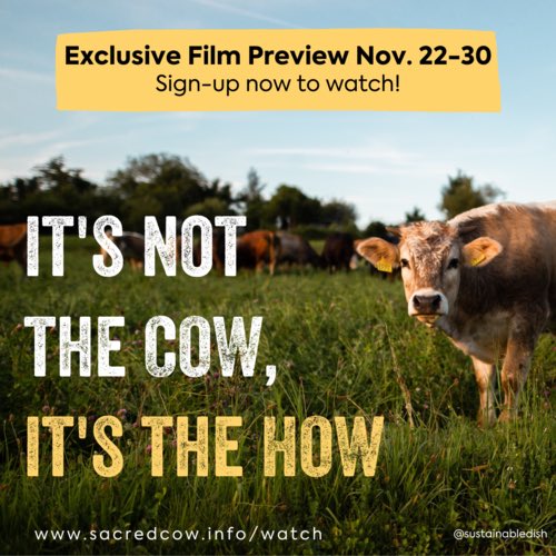 Folks, this excellent film sets the record straight on the substantial benefits of properly grazed beef.
It plays FREE for a limited time from November 22-30 (before it hits the mainstream platforms)

Go to sacredcow.info/watch to signup 

It’s not the cow, it’s the how 🥩