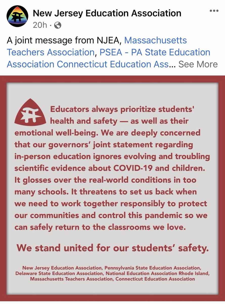 OpenFfldSchools's tweet photo. For anyone wondering what the real road block in opening schools is, the @ceanews along with neighboring state unions, provided a statement yesterday. #OpenFPS #FullTime #InPerson #FairfieldCT #FairfieldSchools @FairfieldSuper https://t.co/IuSOT9lg8w