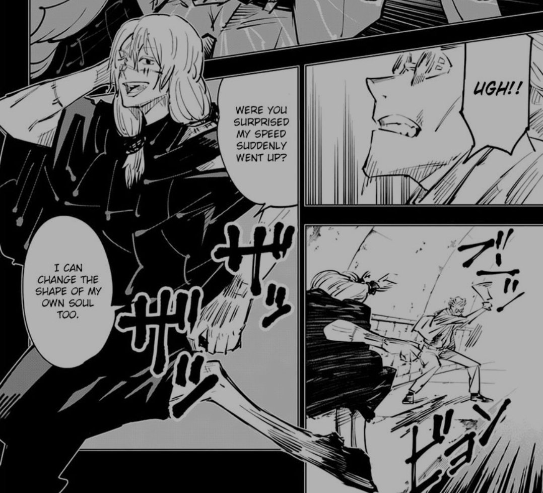 So in this case where mahito changes his leg into deer legs, he didnt just mold a soul blob around his leg into a literal deer leg outline. He actually changed the biological structure, cells, tissue etc of his soul's leg to that that of a deer's, and then the body followed