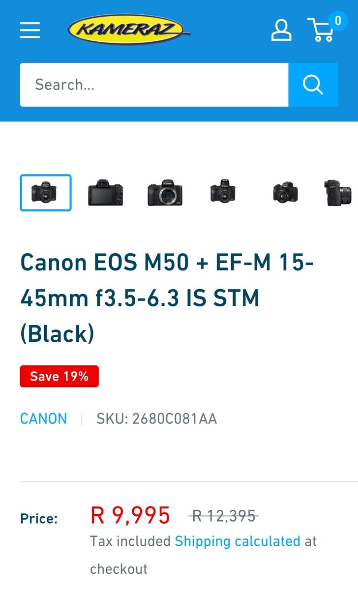 2. The Canon EOS M50 at R9995  @KAMERAZonline (this is the cheapest price I could find).The M50 is built for content creators, you'll have to get another battery cause that battery life is the only issue for me. #TechPlugWithYenzi