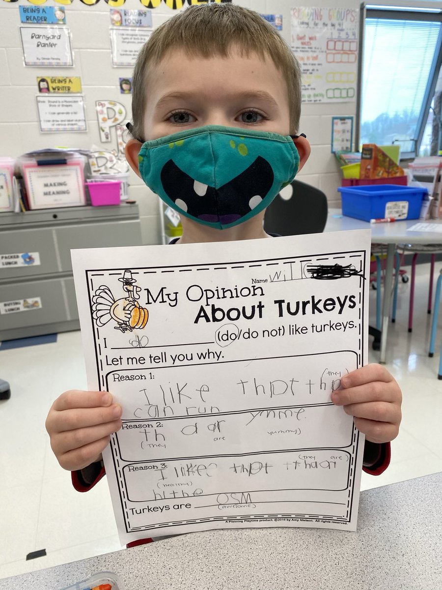 WVLuckyLearners's tweet photo. Need a Saturday smile? Look at the reasons these kinders do/do not like turkeys... My favorite reason has to be... “Might be crispy.” 🤣#kindergarten #WCconnects #ThanksgivingWriting https://t.co/SUeX8AzKq5